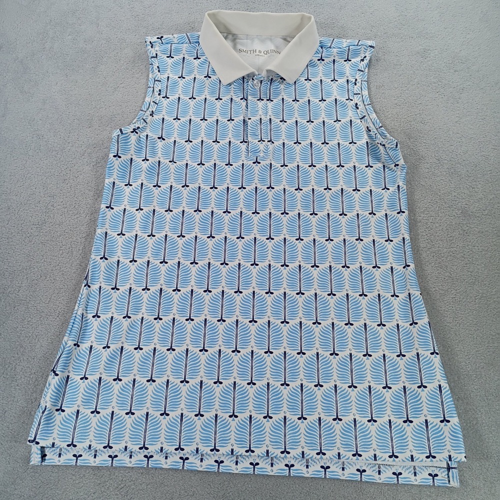 Smith & Quinn Womens Sleeveless Polo Blue Golf Club Print Small Performance Top